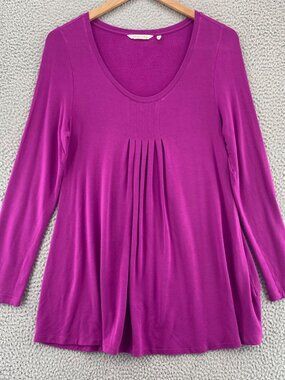 Soft Surroundings Top Womens Medium Purple Pleated Front Long Sleeve Tunic Knit